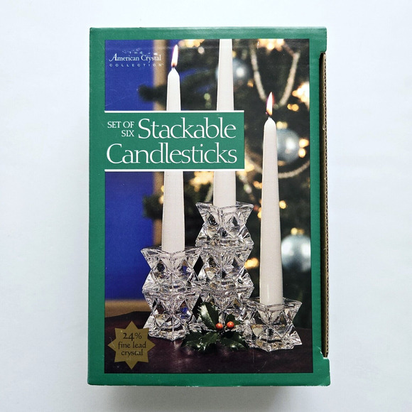 Vintage Lead Crystal Star Candlestick Holders Elegant Classic Stackable 6pc Set - Picture 1 of 10